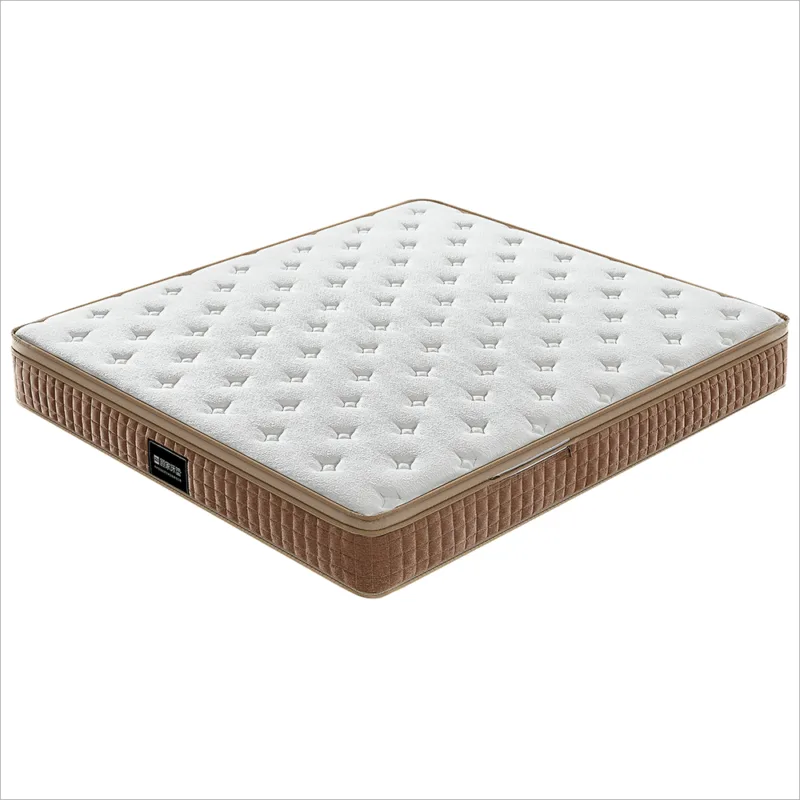 White and beige mattress with diamond quilted pattern and piped edges