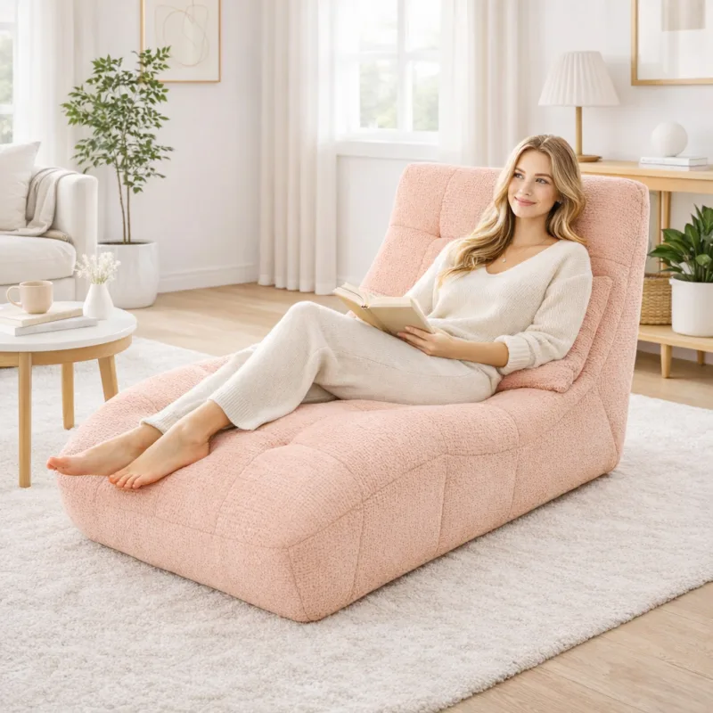 Cozy reading nook with soft compressed longue chair.