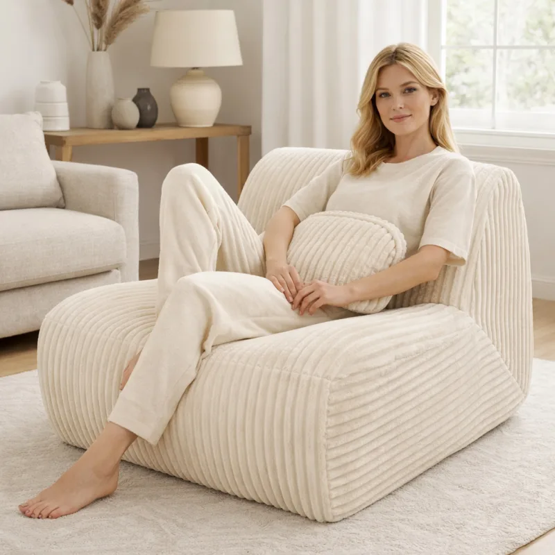 Person relaxing on a cozy compression single sofa