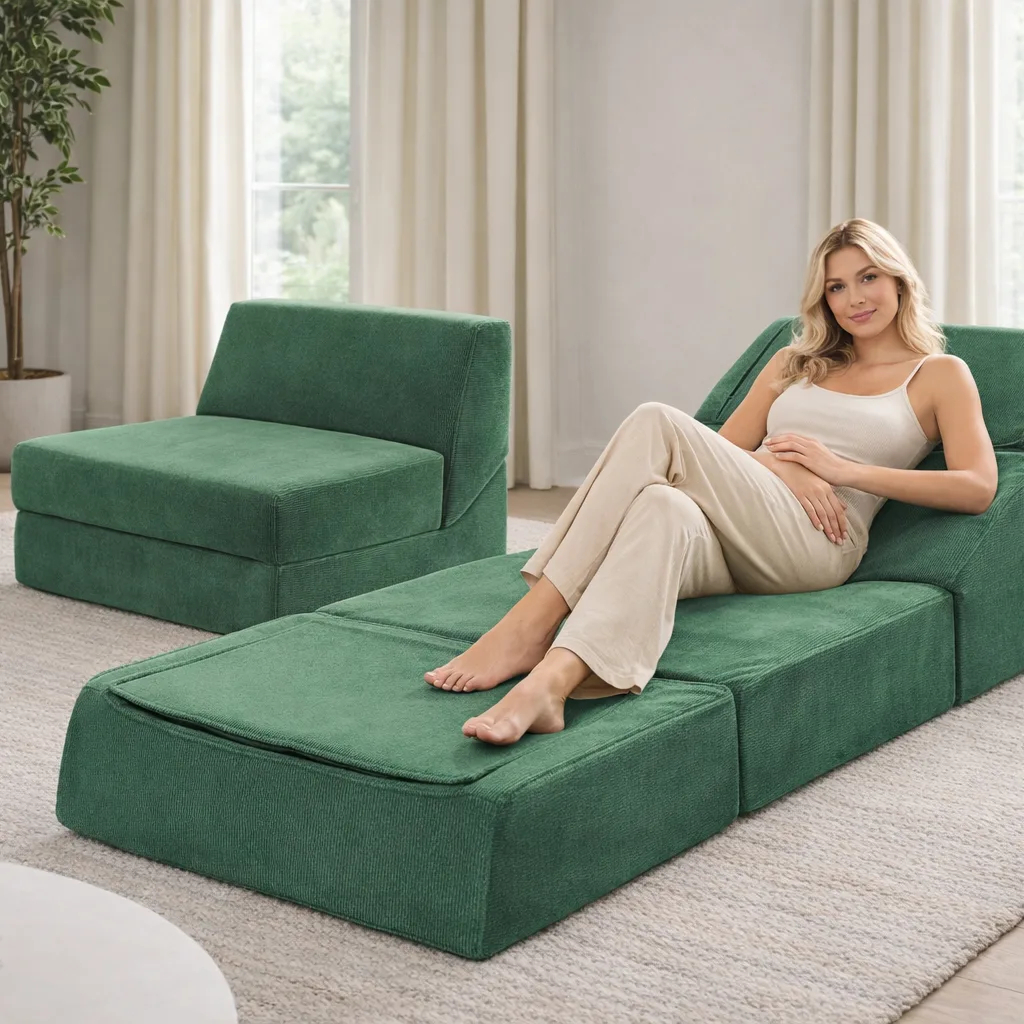 Person relaxing on comressed single sofa