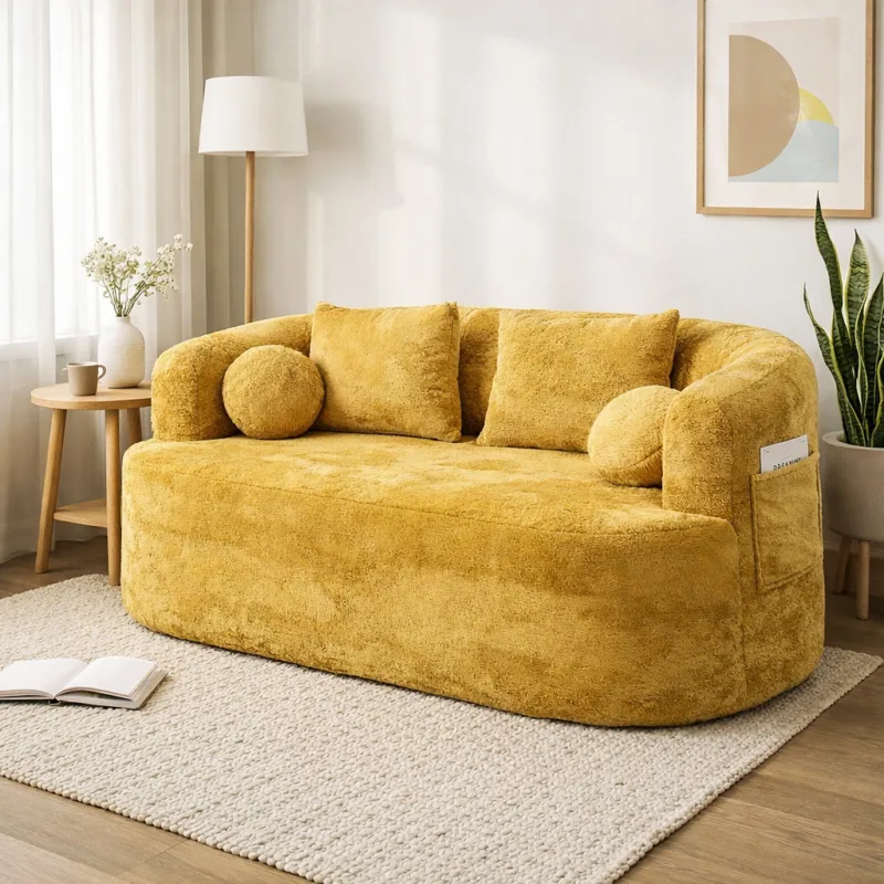 2-Seater compressed sofa with cozy yellow fabric, designed for small spaces [YF 2607]