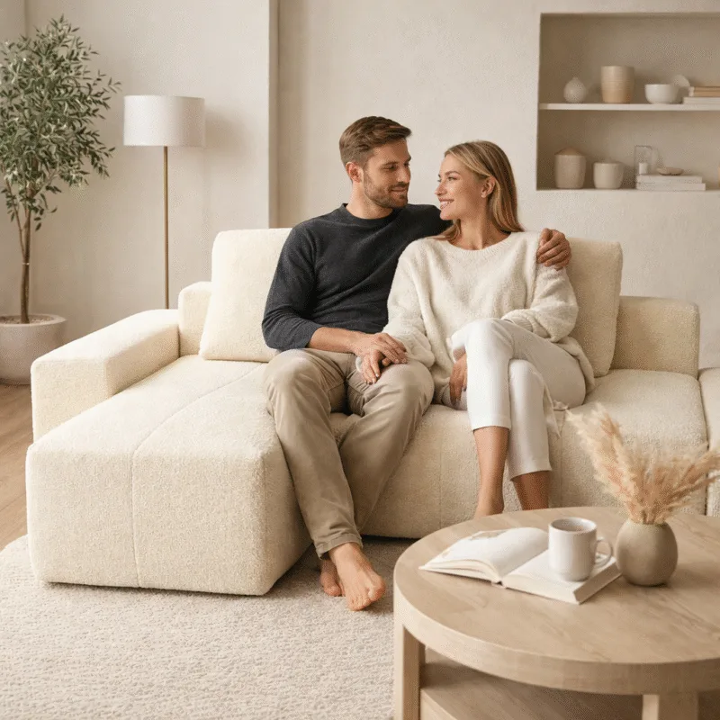 Modular compression sofa with white fabric for living room [YF619]